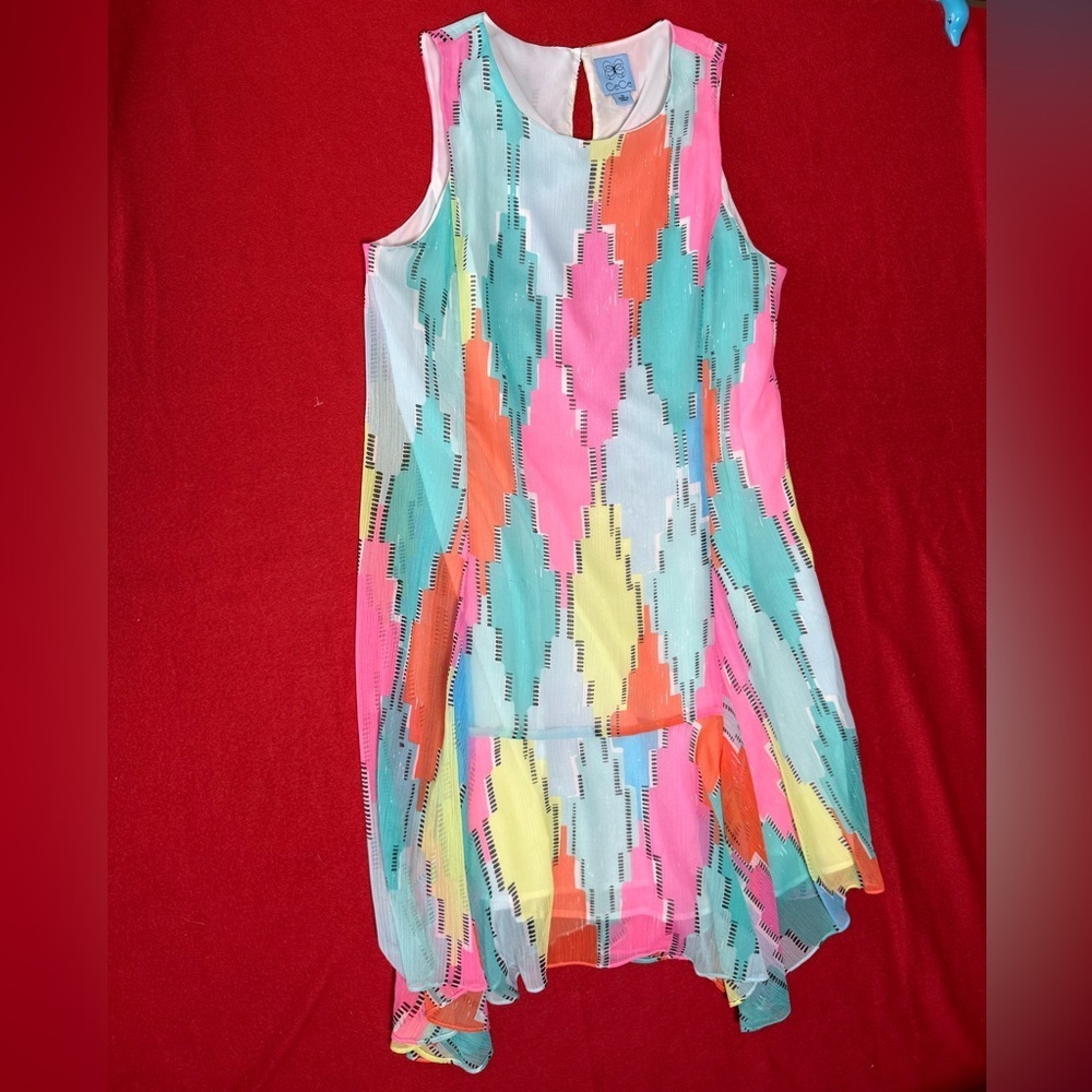 Cece Pastel Lined Sleeveless Handkerchief Shift Dress Womens Sz 10 Geometric